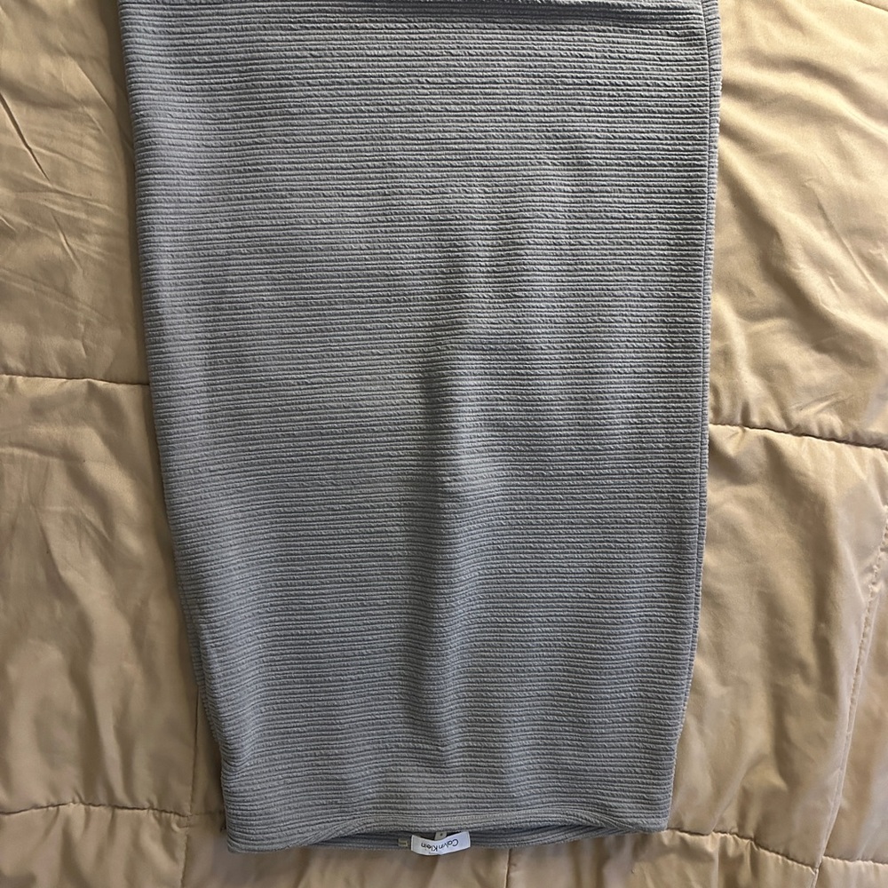 Calvin Klein Gray Ribbed Midi Pencil Skirt
